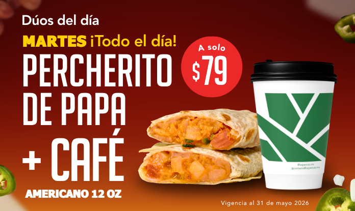Martes Percherito de papa + café $79